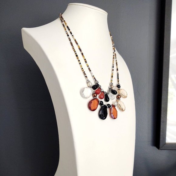Double strand seed bead & teardrop beaded necklace - Picture 3 of 11